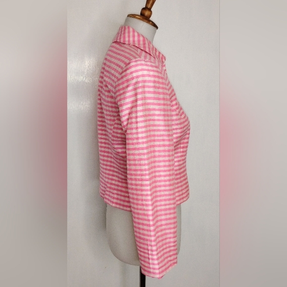 PINK GINGHAM RAW SILK CROP JACKET - Picture 5 of 12